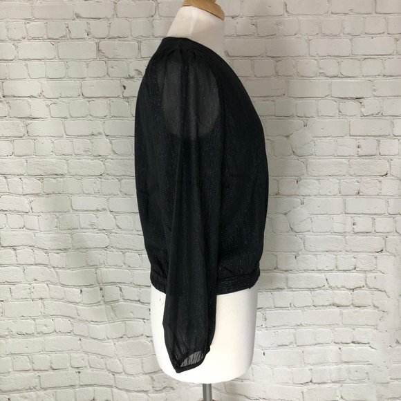 Madewell Shimmer Wrap Top Black Blouse Size Small - Picture 4 of 13